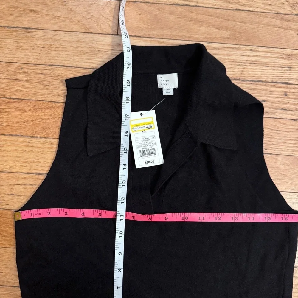 A New Day Womens Sleeveless Knit Polo Shirt Black Ribbed V-Neck XL NEW
